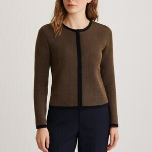 Ann Taylor Black and Tan Front Zip Sweater XS NWT